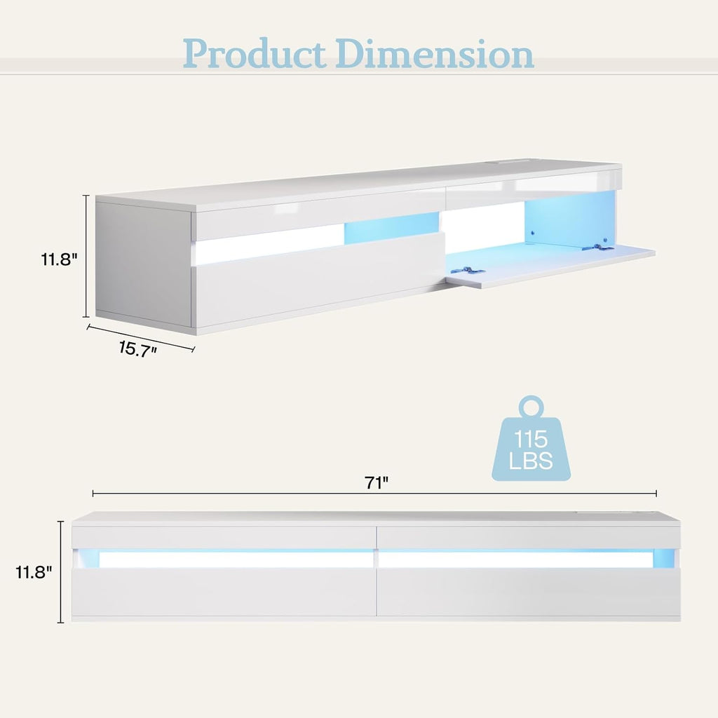 71" White Floating LED TV Stand