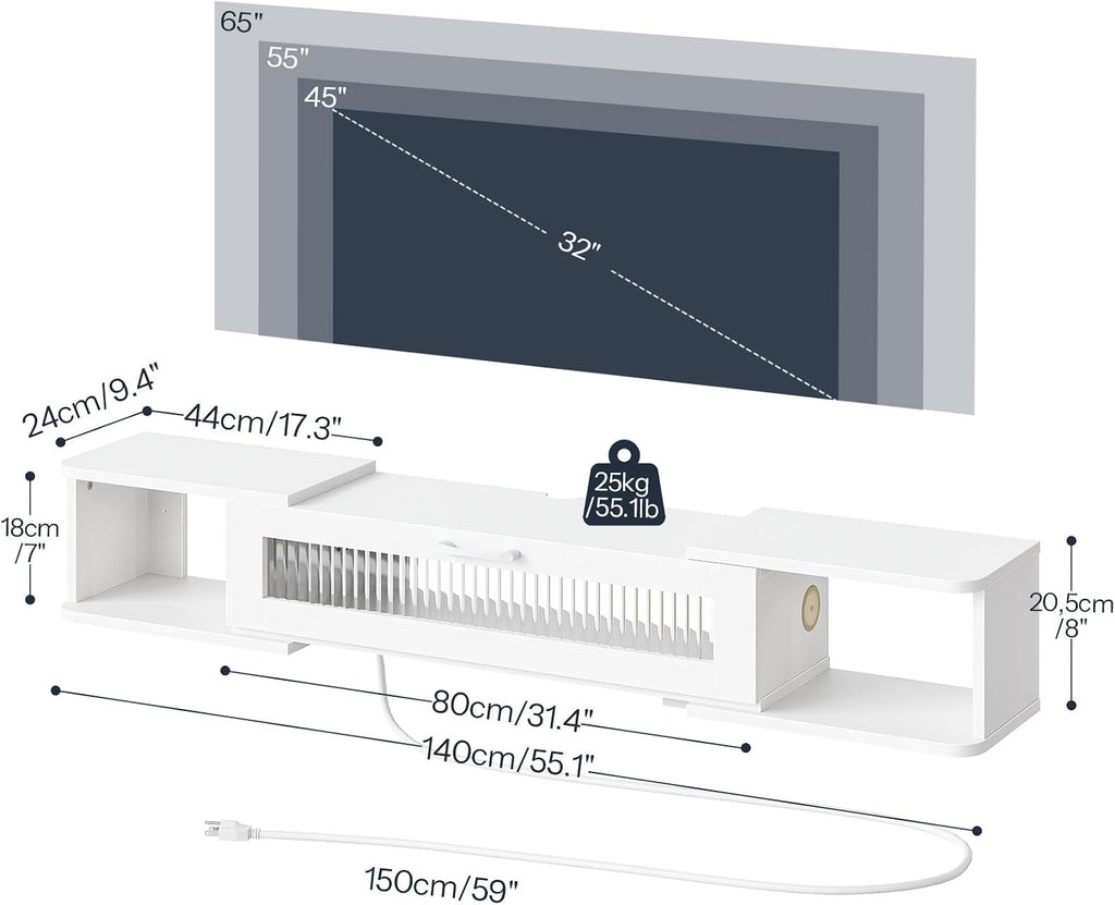 Floating White LED TV Stand for 65" TV
