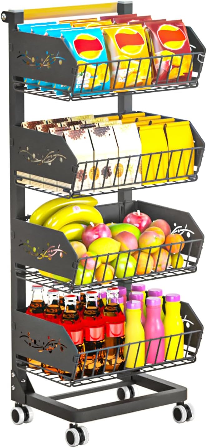 4 Tier Black Rolling Utility Cart