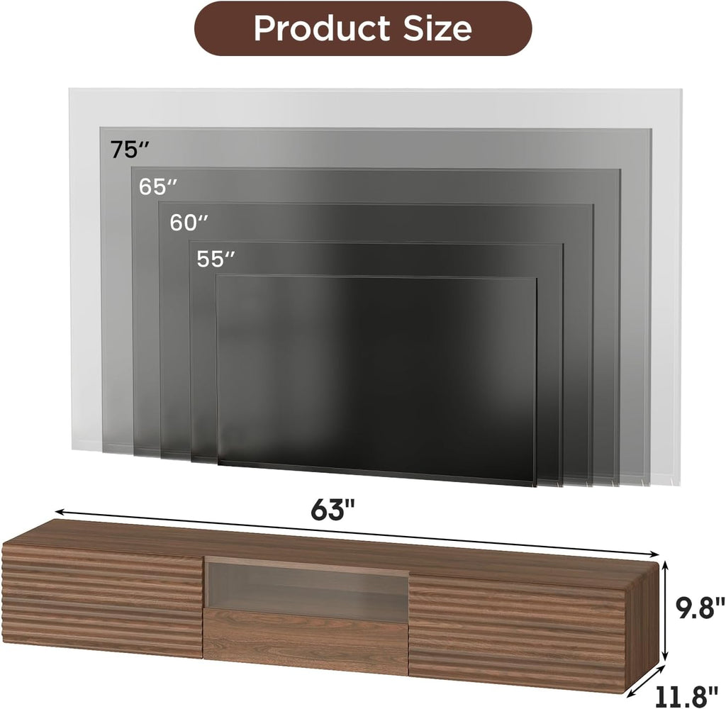 63" Walnut Floating LED TV Stand