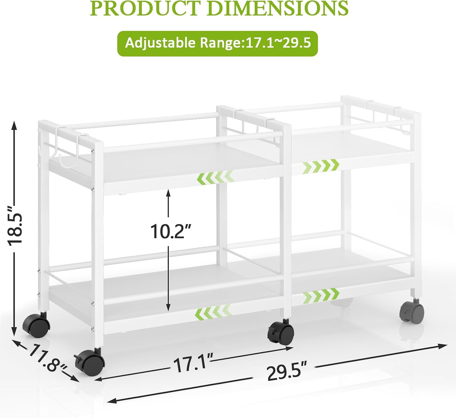 2 Tier White Expandable Rolling Storage Cart