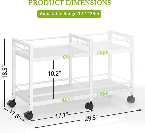 2 Tier White Expandable Rolling Storage Cart