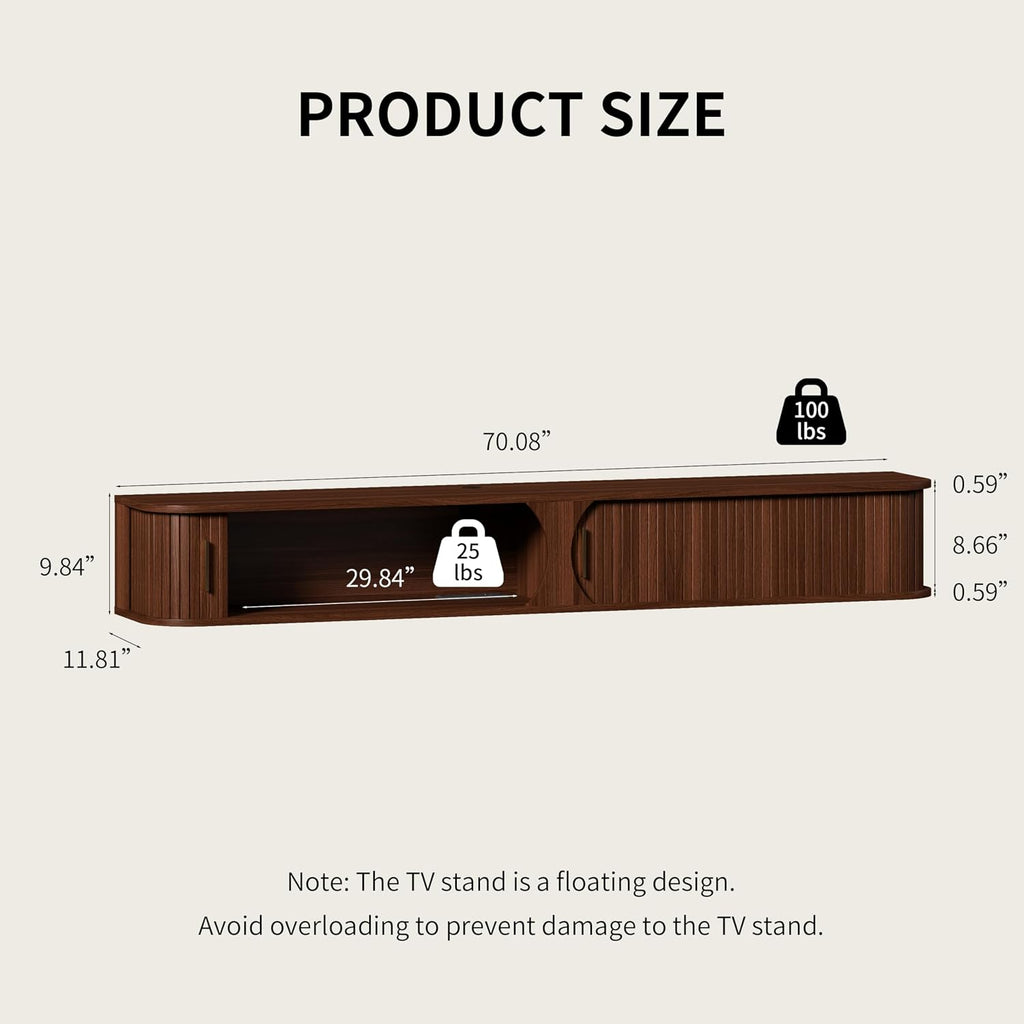 71" Walnut Floating RGB LED TV Stand
