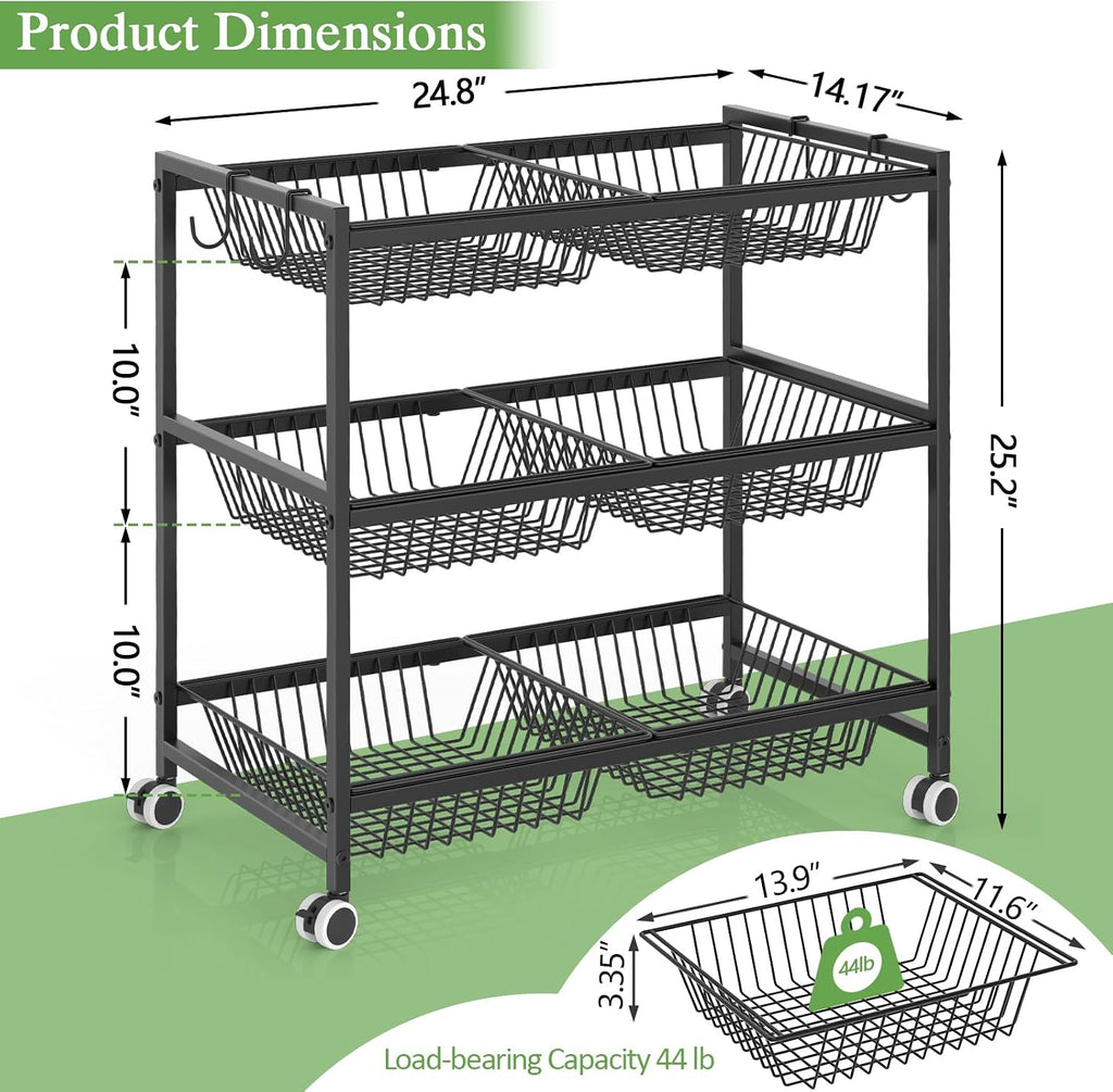 3 Tier Rolling Wire Storage Cart