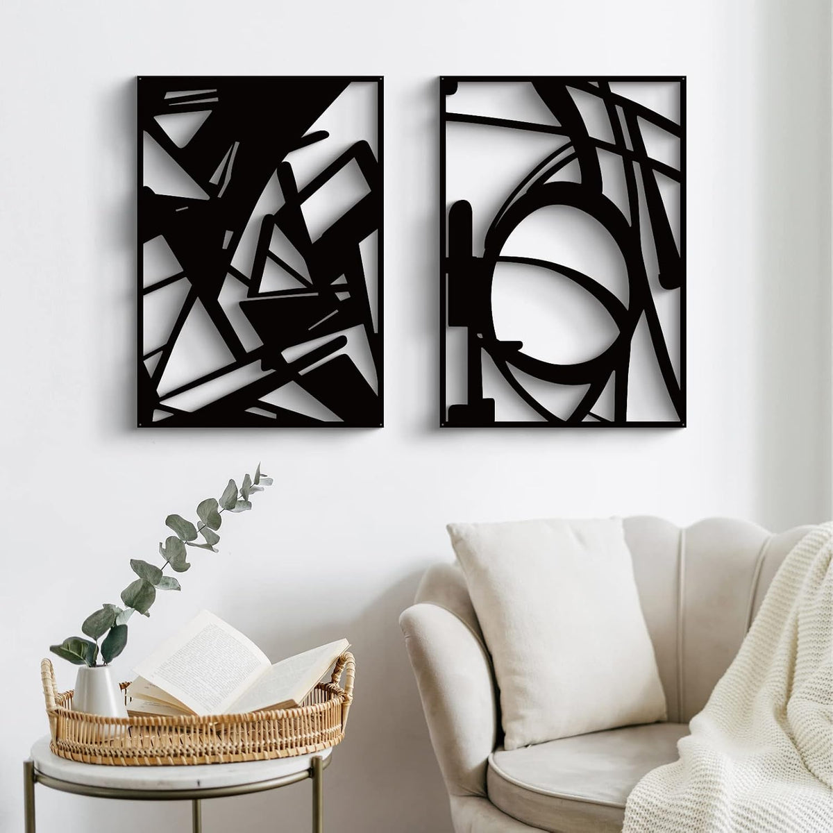 4 Pack Black Line Metal Wall Art