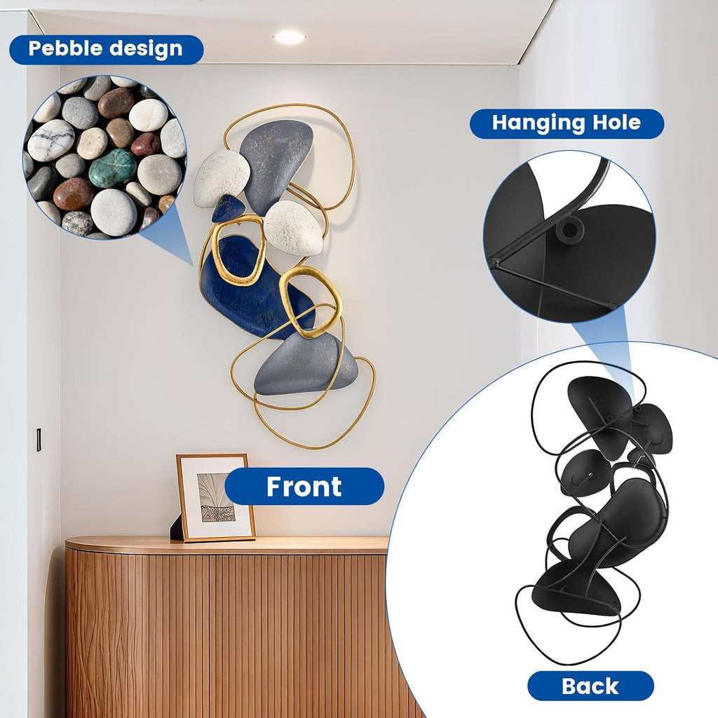 Blue Gold Pebble Metal Wall Sculpture