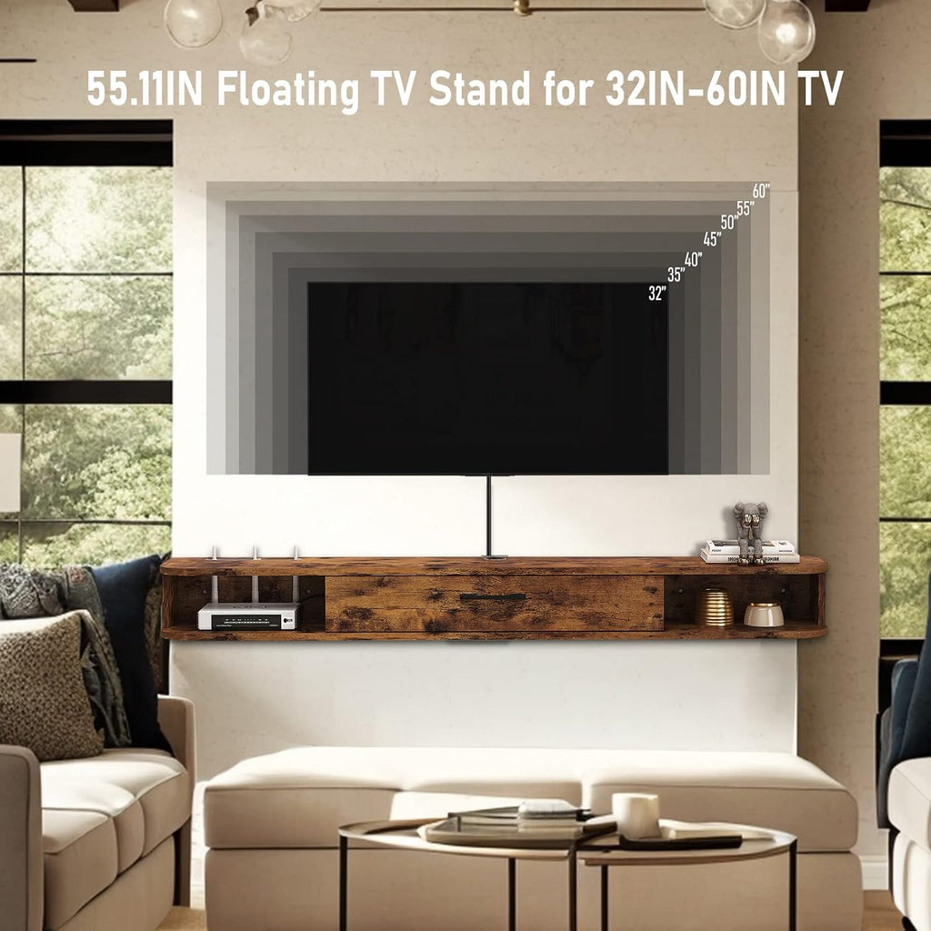 55" Rustic Brown Floating TV Cabinet