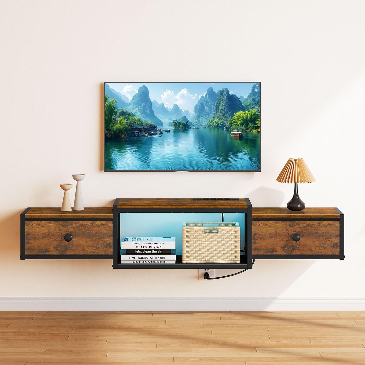 55" Floating LED TV Stand with Power Outlet