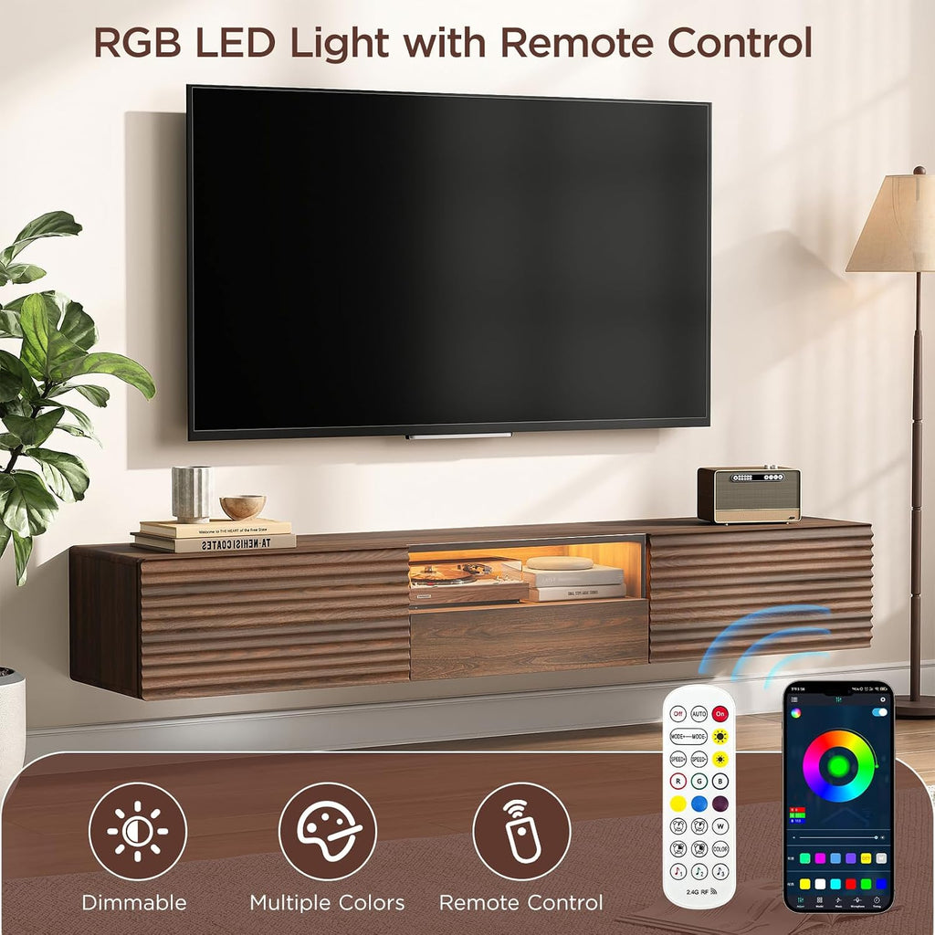 63" Walnut Floating LED TV Stand
