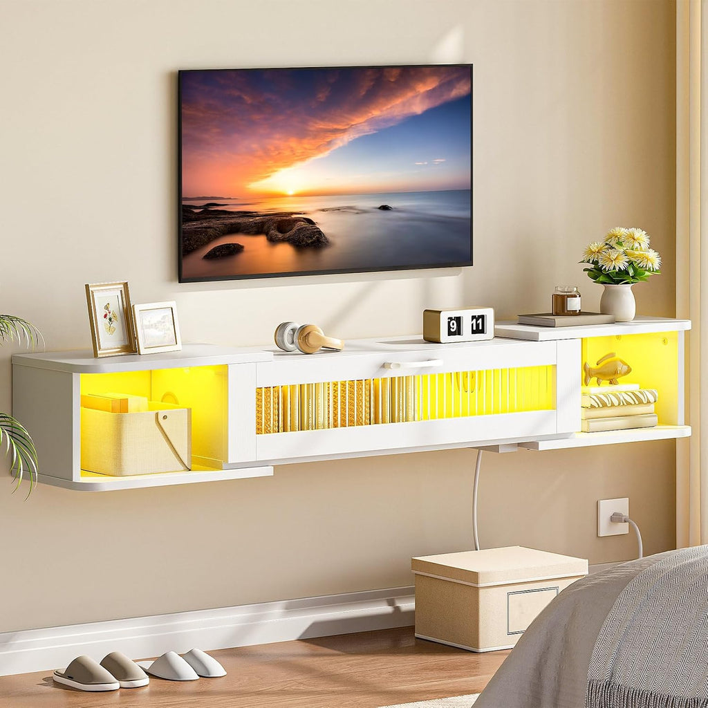 Floating White LED TV Stand for 65" TV