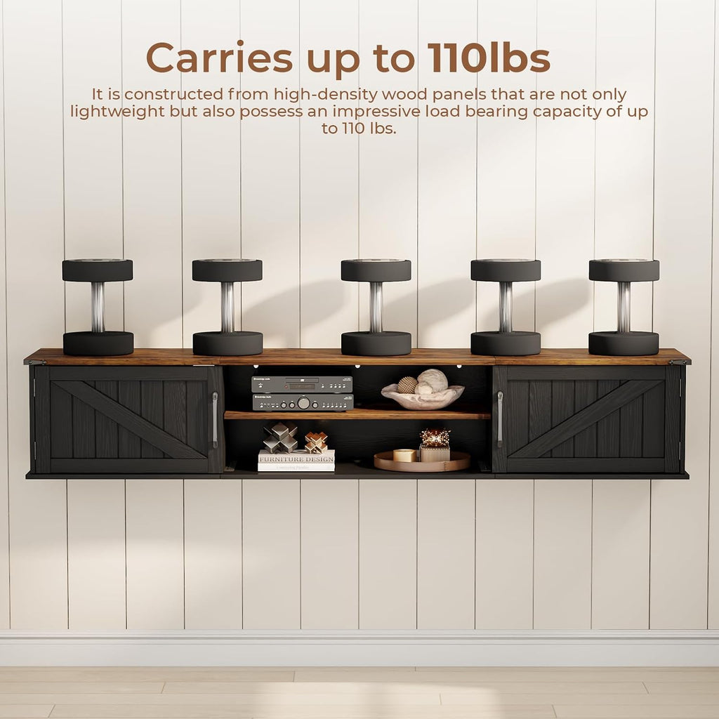 63" Black Farmhouse Floating TV Stand