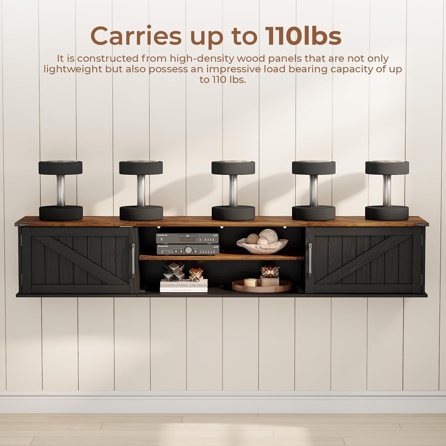 63" Black Farmhouse Floating TV Stand