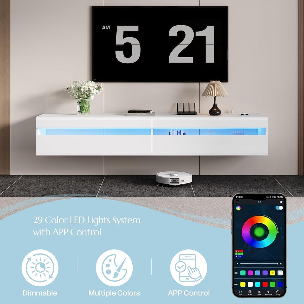 71" White Floating LED TV Stand