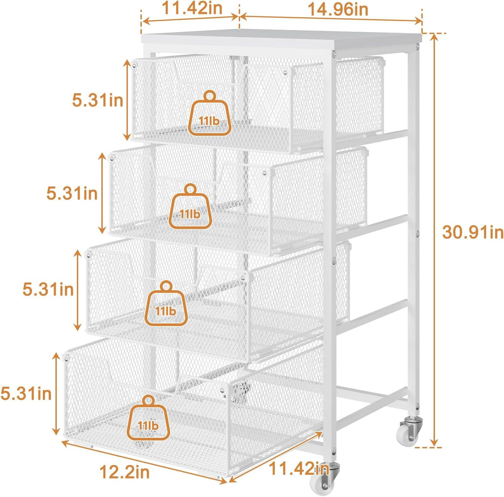 4 Tier Rolling Kitchen Storage Cart