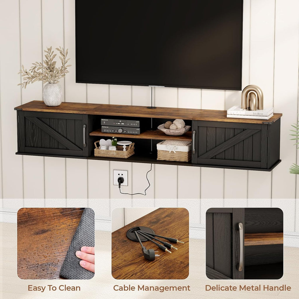 63" Black Farmhouse Floating TV Stand