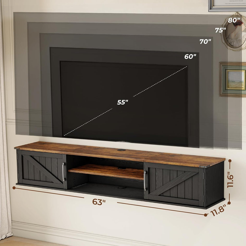 63" Black Farmhouse Floating TV Stand