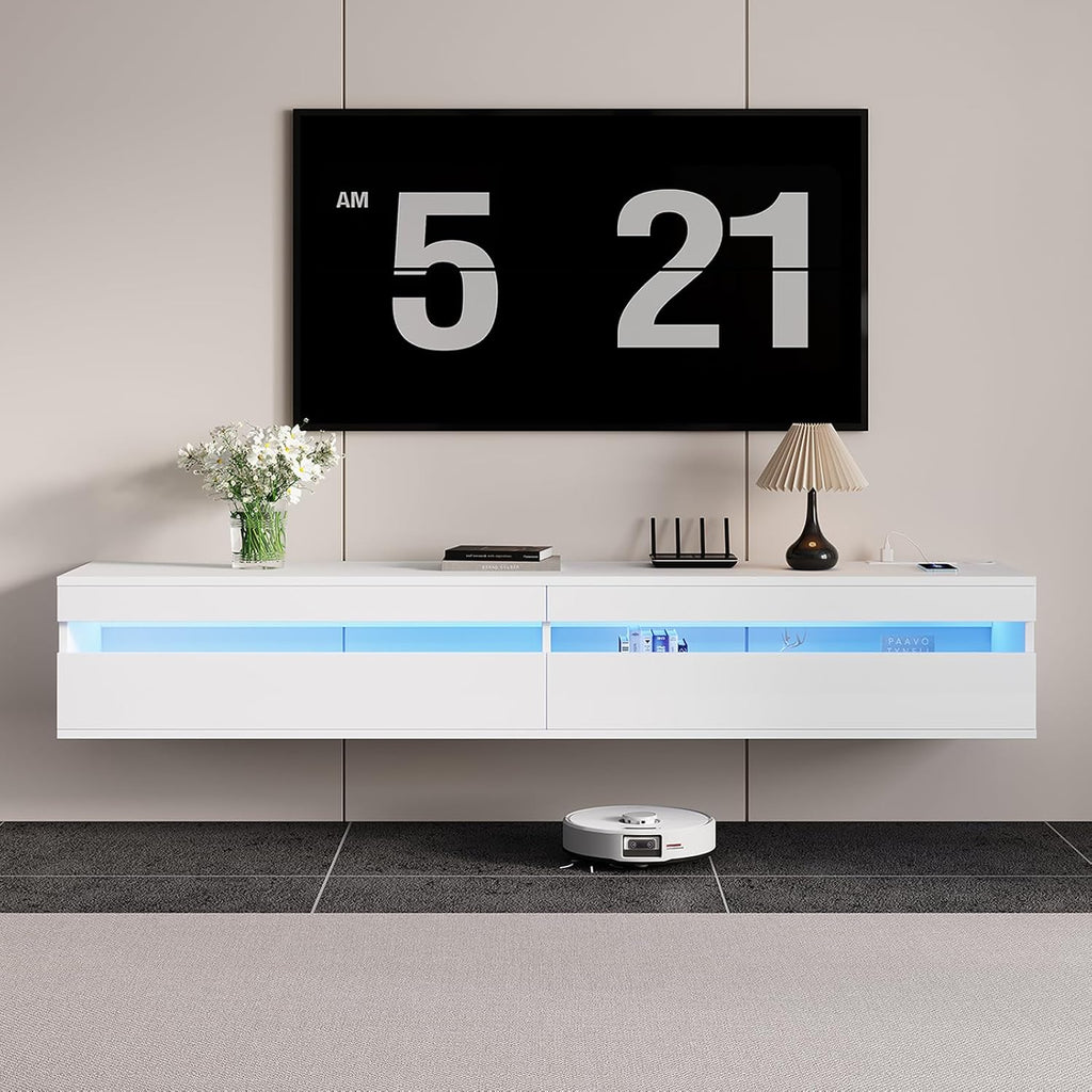 71" White Floating LED TV Stand