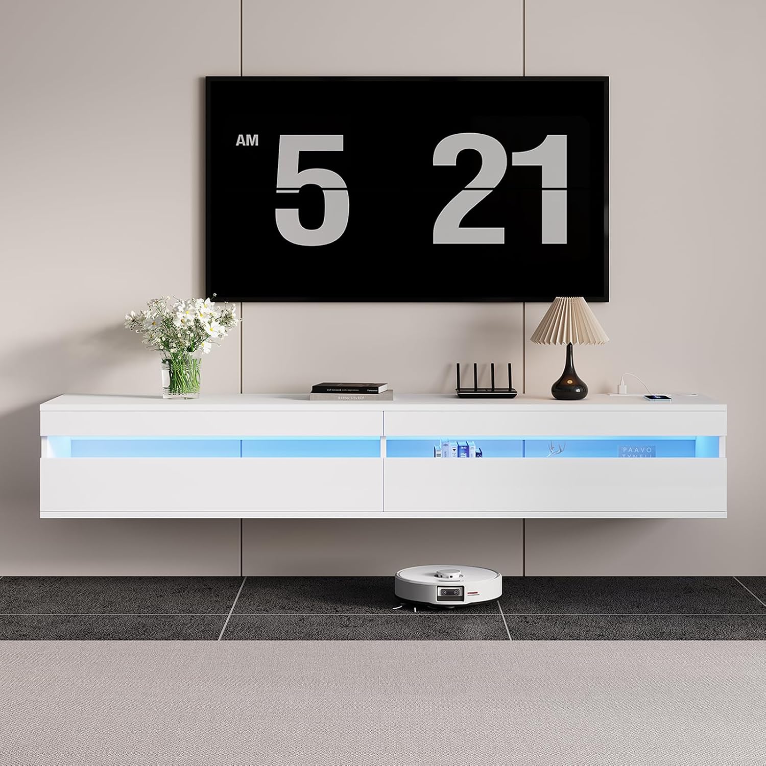 71" White Floating LED TV Stand