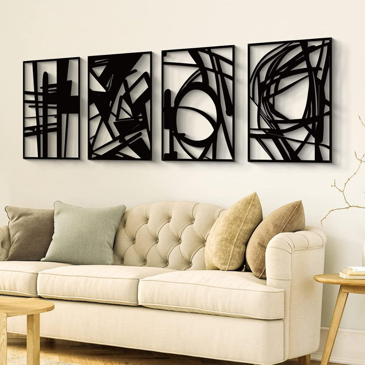 4 Pack Black Line Metal Wall Art