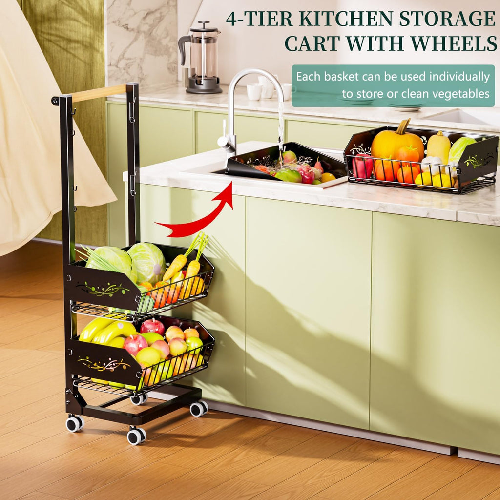 4 Tier Black Rolling Utility Cart