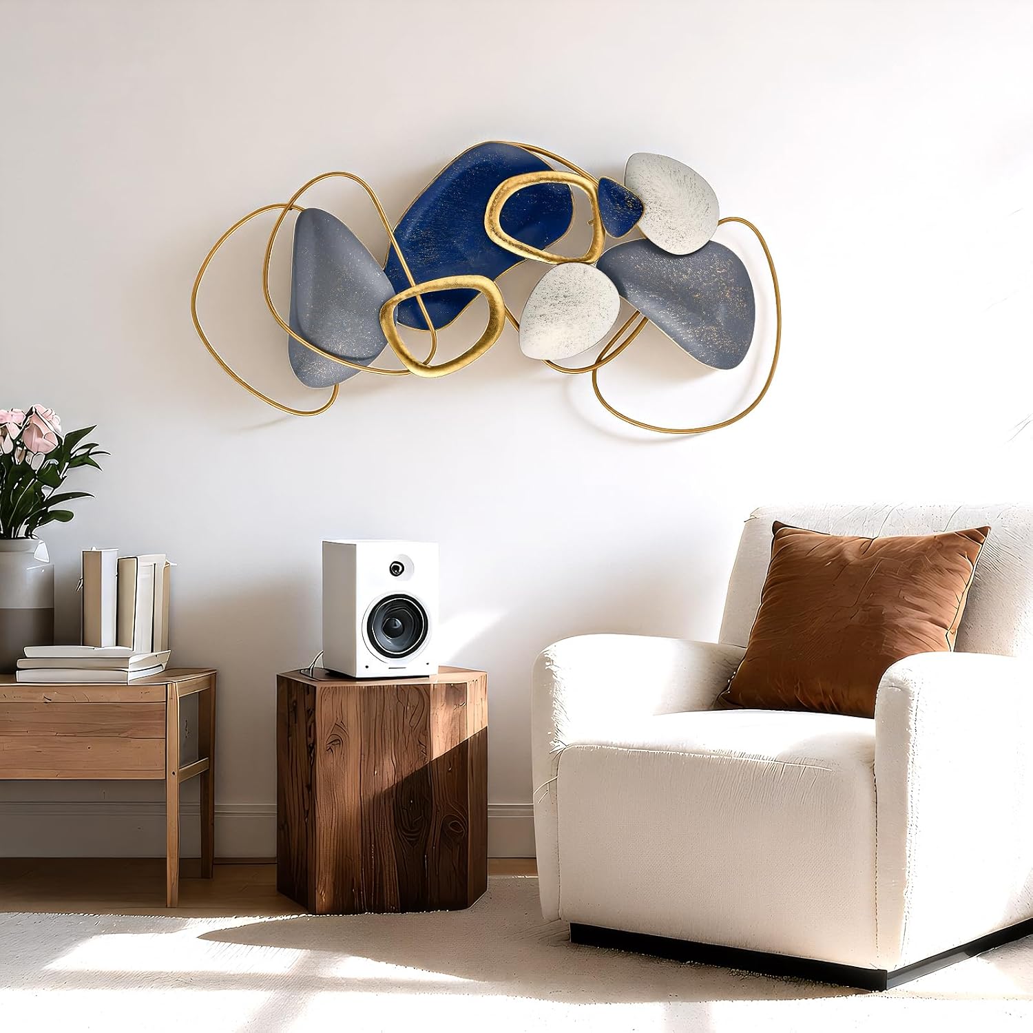Blue Gold Pebble Metal Wall Sculpture