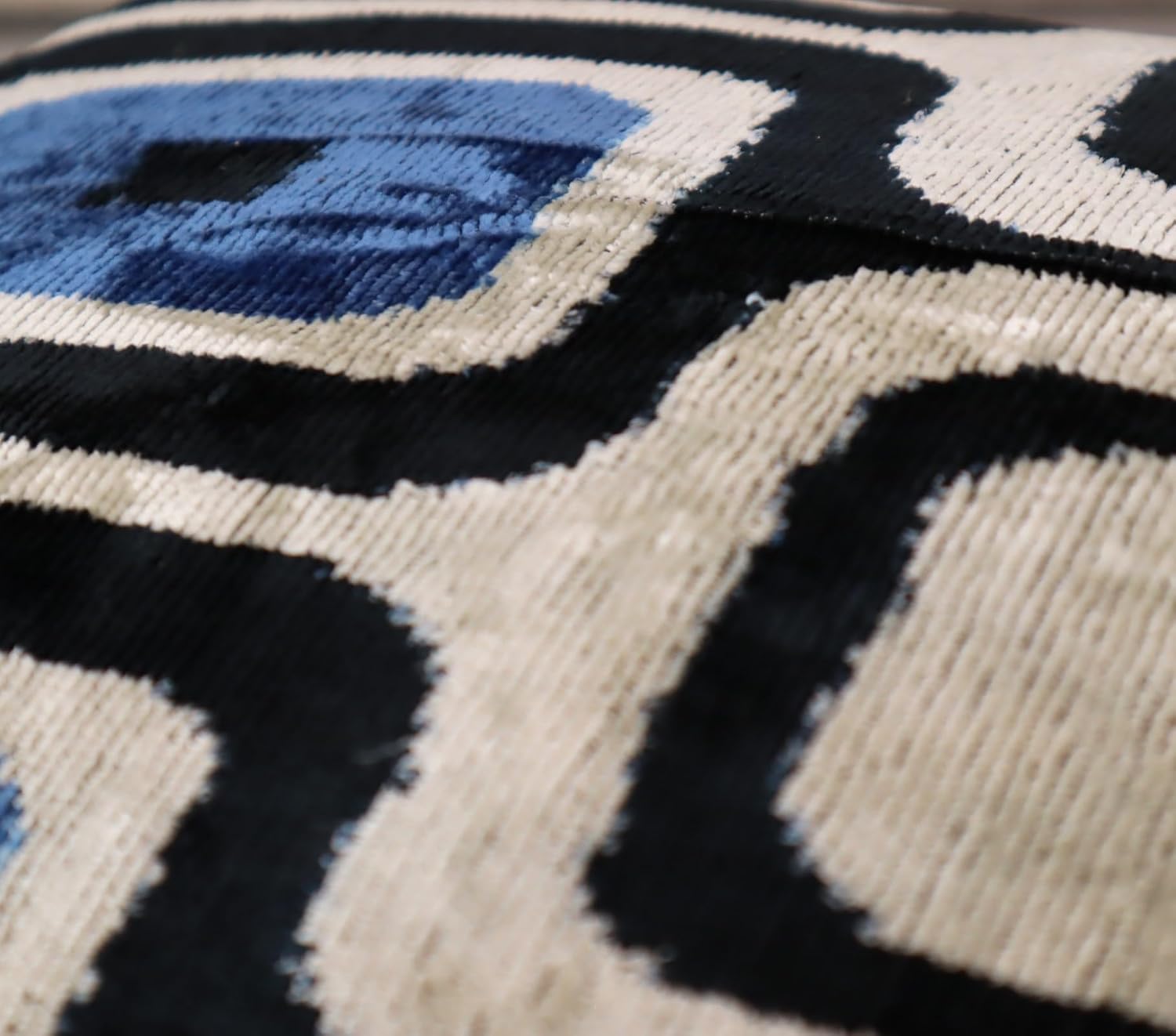 Blue Black Velvet Decorative Pillow