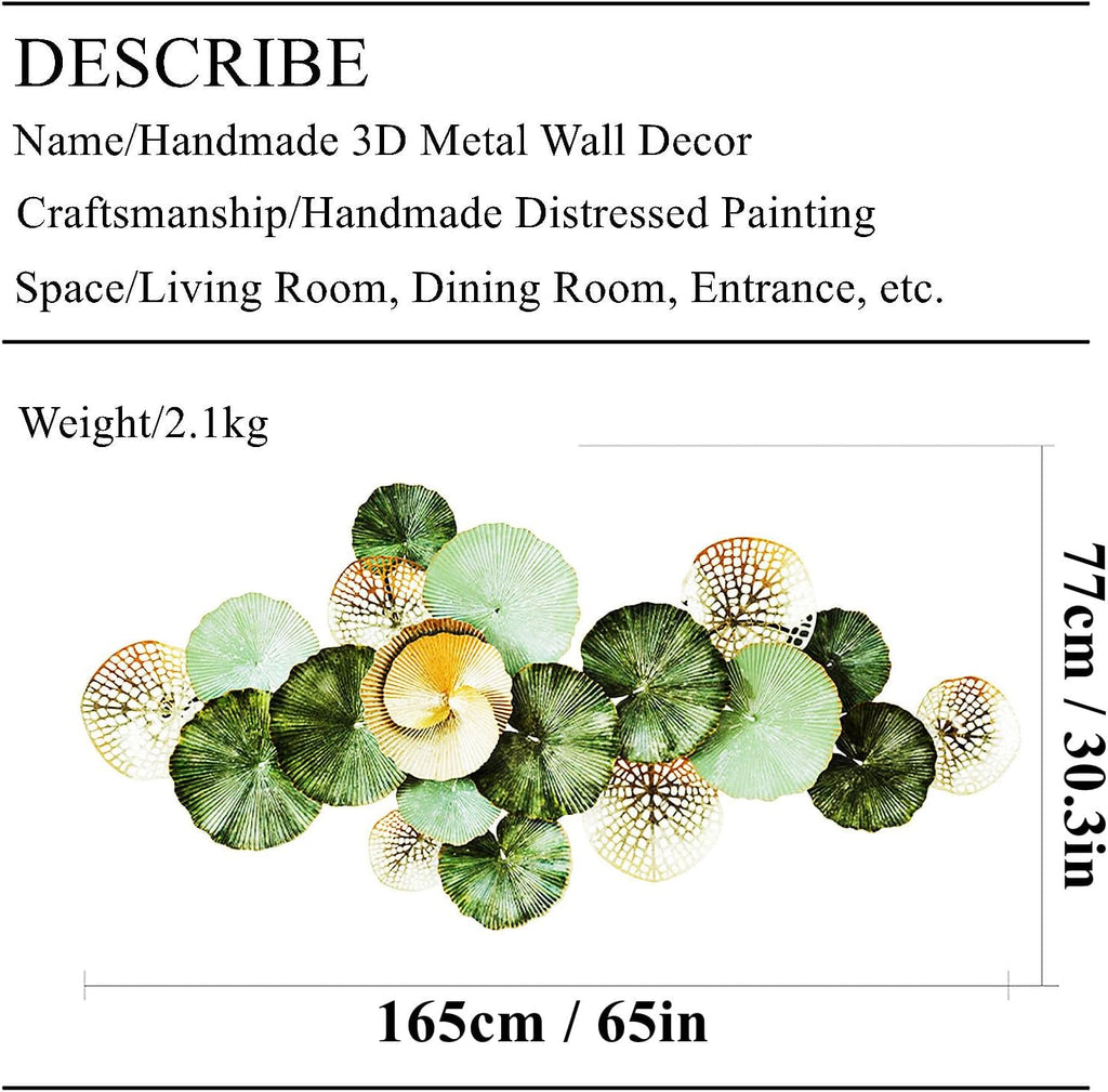 Large Green Gold Lotus Metal Wall Art