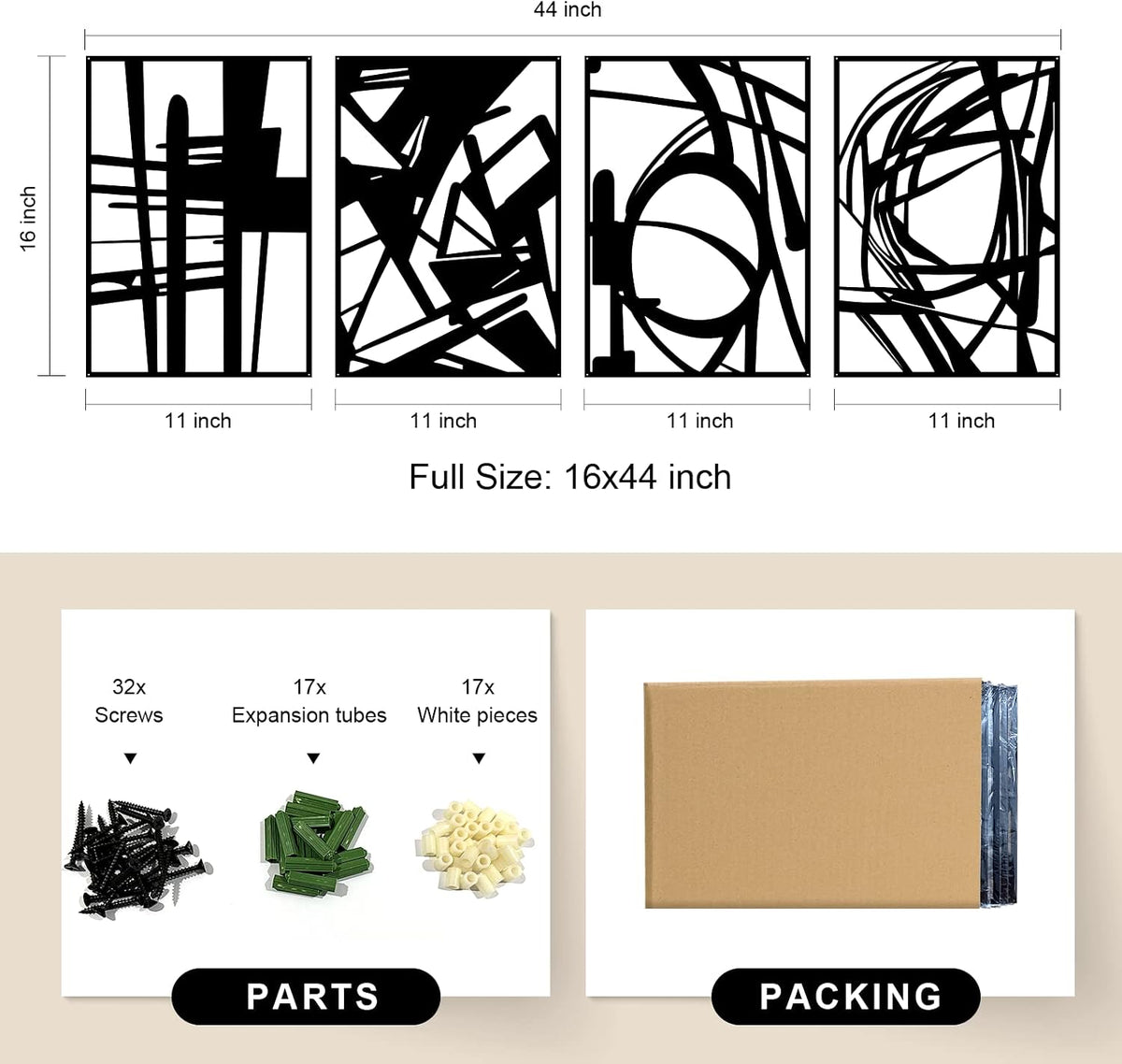 4 Pack Black Line Metal Wall Art