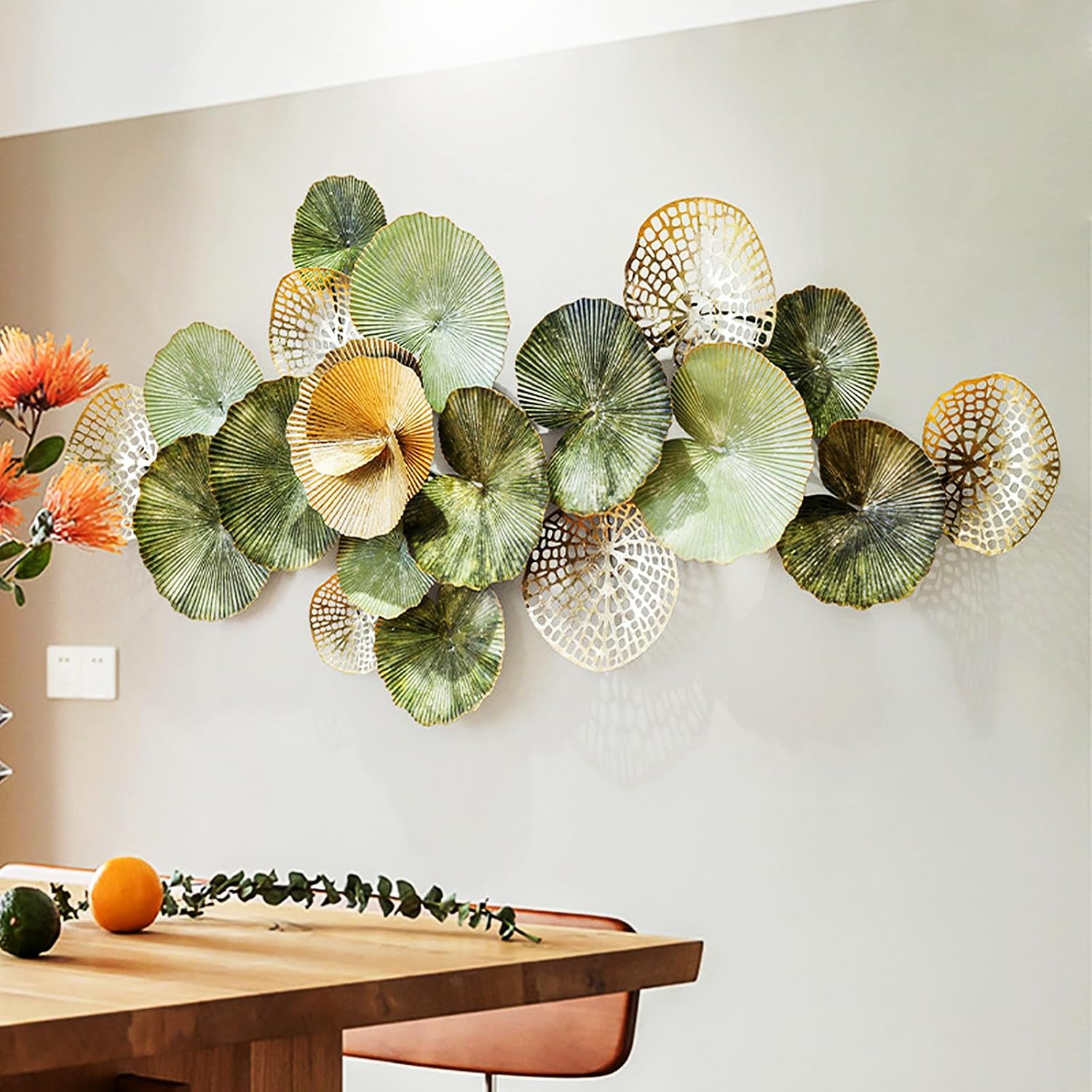 Large Green Gold Lotus Metal Wall Art