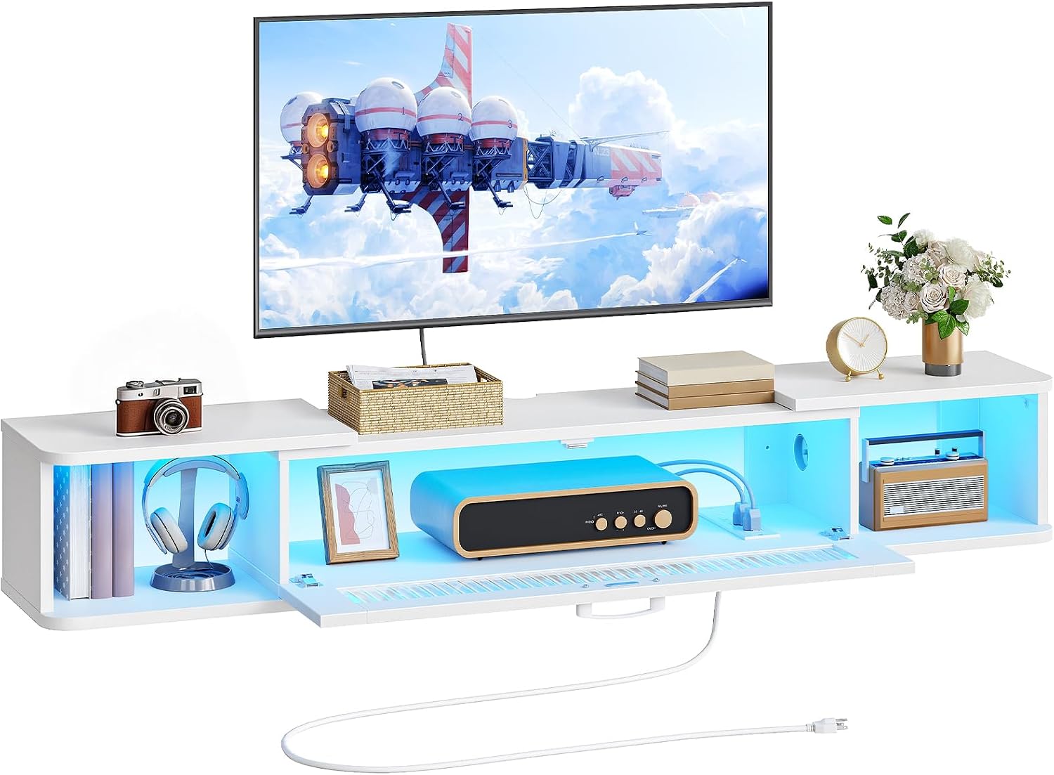 Floating White LED TV Stand for 65" TV