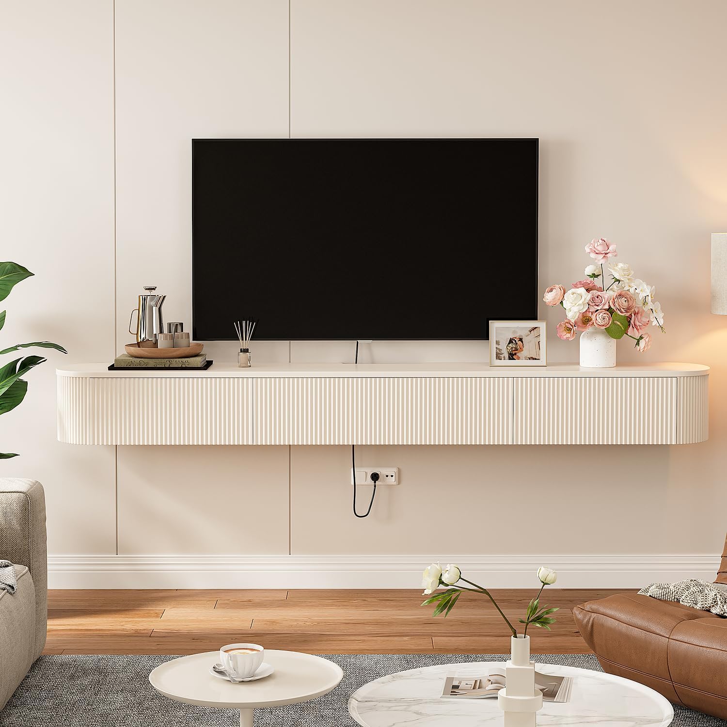 70" Off-White Floating TV Stand