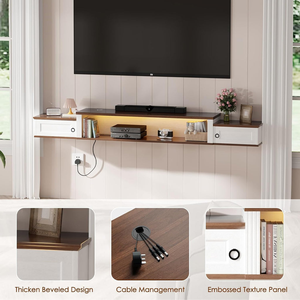 70" Walnut Floating LED TV Stand