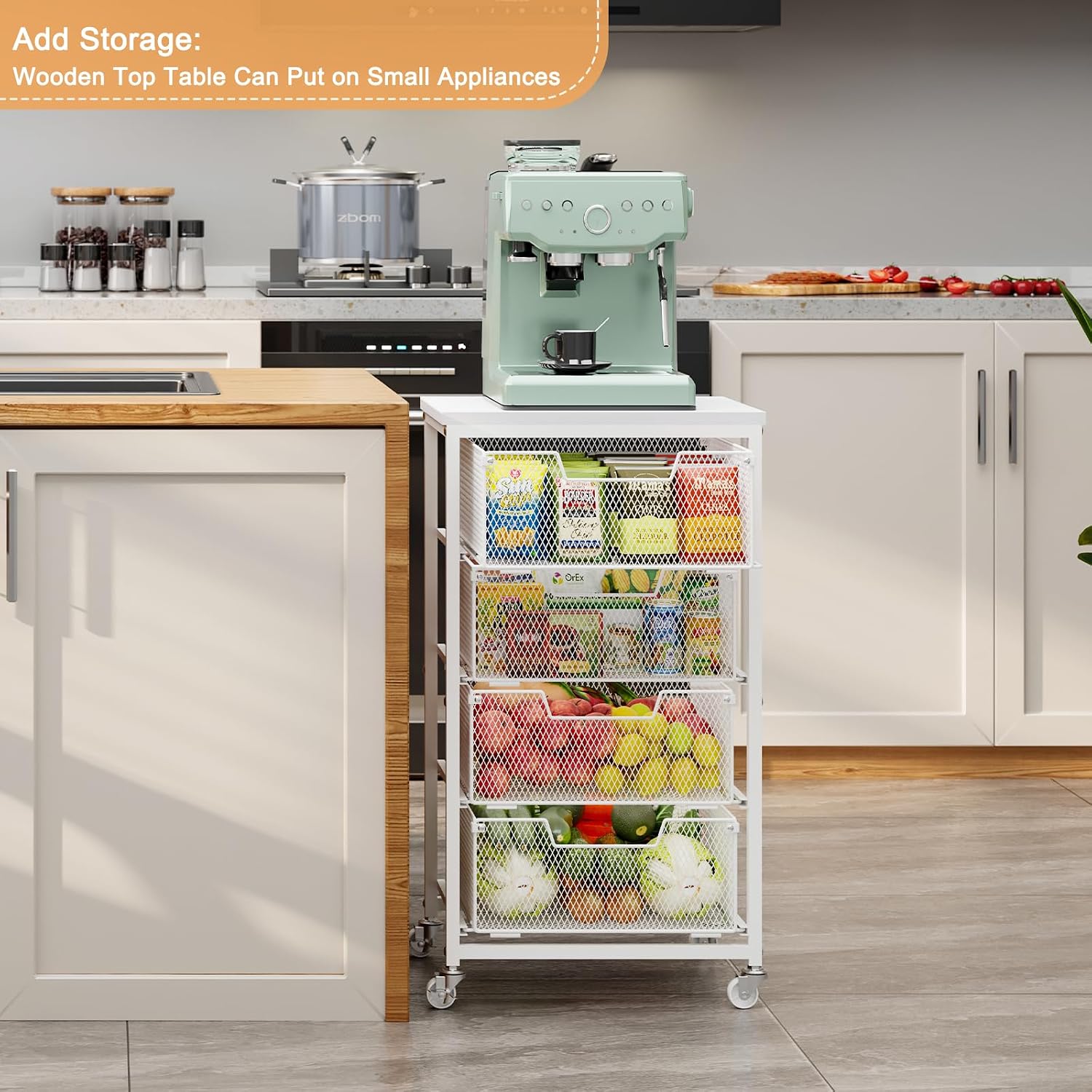 4 Tier Rolling Kitchen Storage Cart