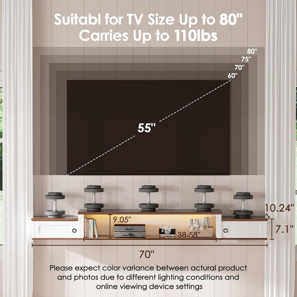 70" Walnut Floating LED TV Stand