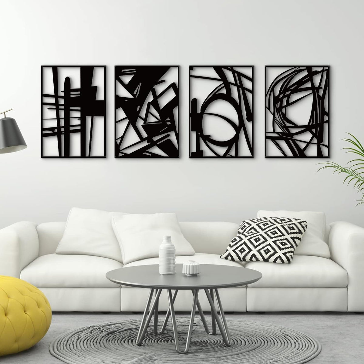 4 Pack Black Line Metal Wall Art