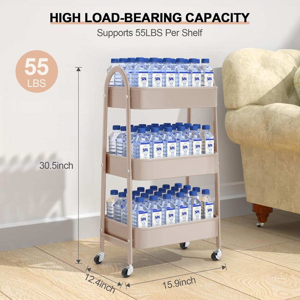 3 Tier Beige Rolling Utility Cart