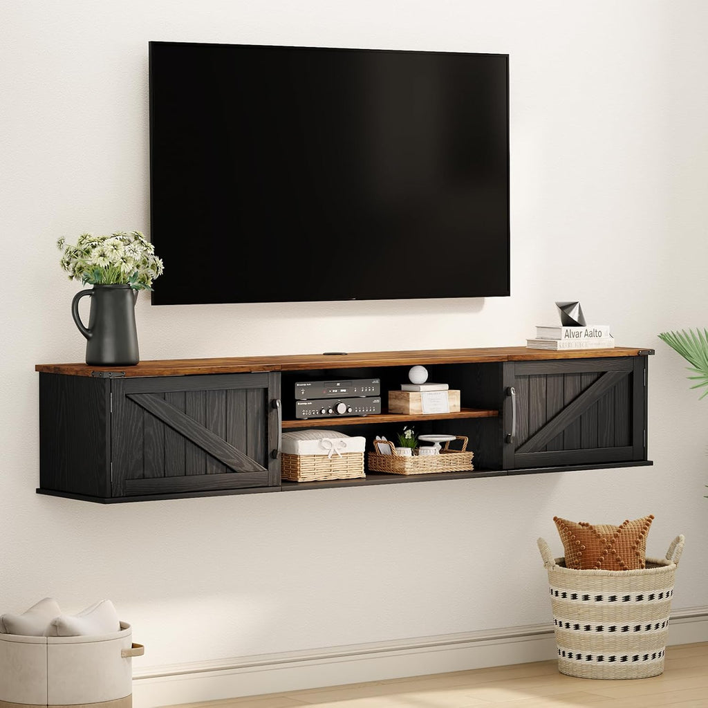 63" Black Farmhouse Floating TV Stand