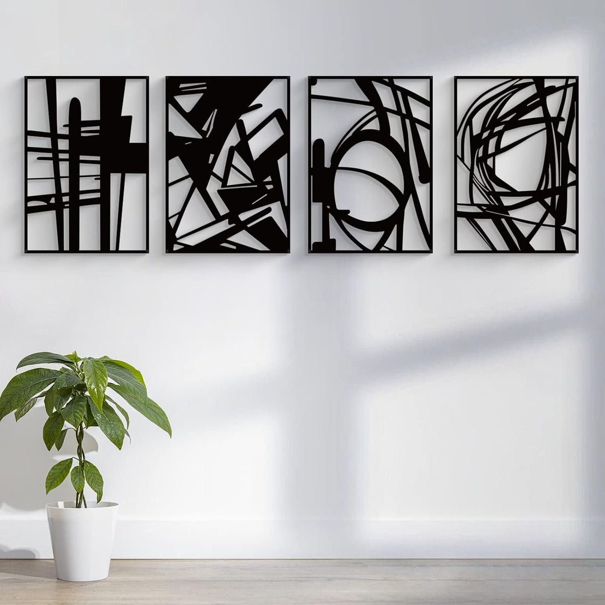 4 Pack Black Line Metal Wall Art