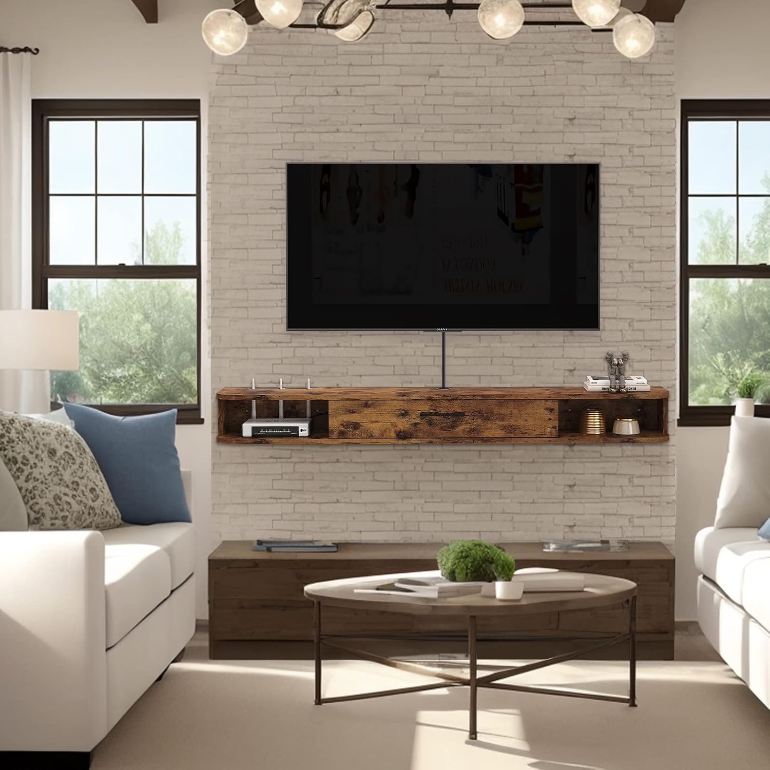 55" Rustic Brown Floating TV Cabinet