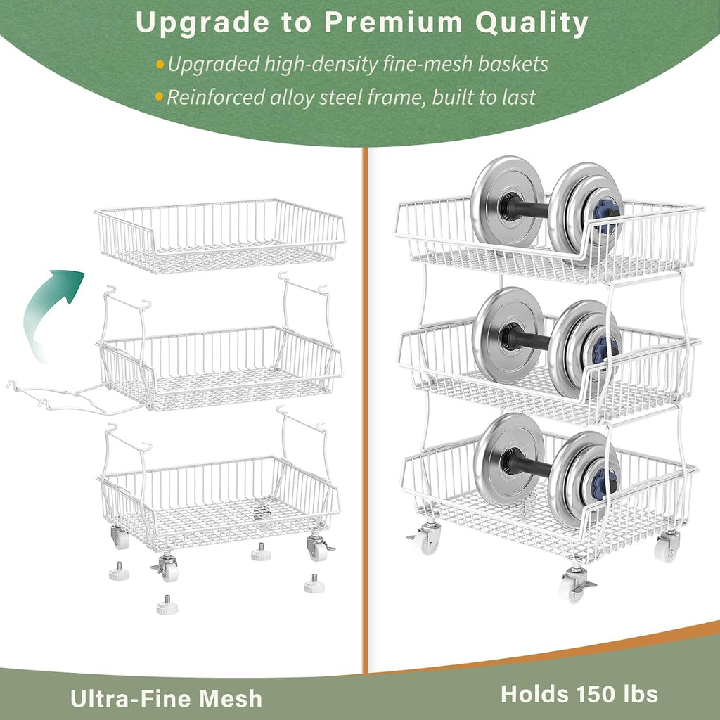 3 Tier Rolling Wire Storage Cart