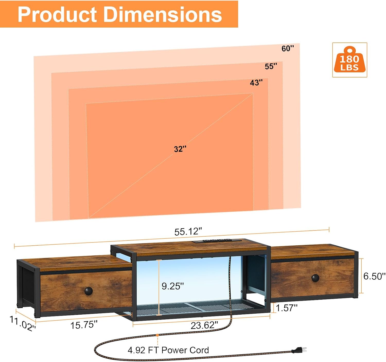 55" Floating LED TV Stand with Power Outlet