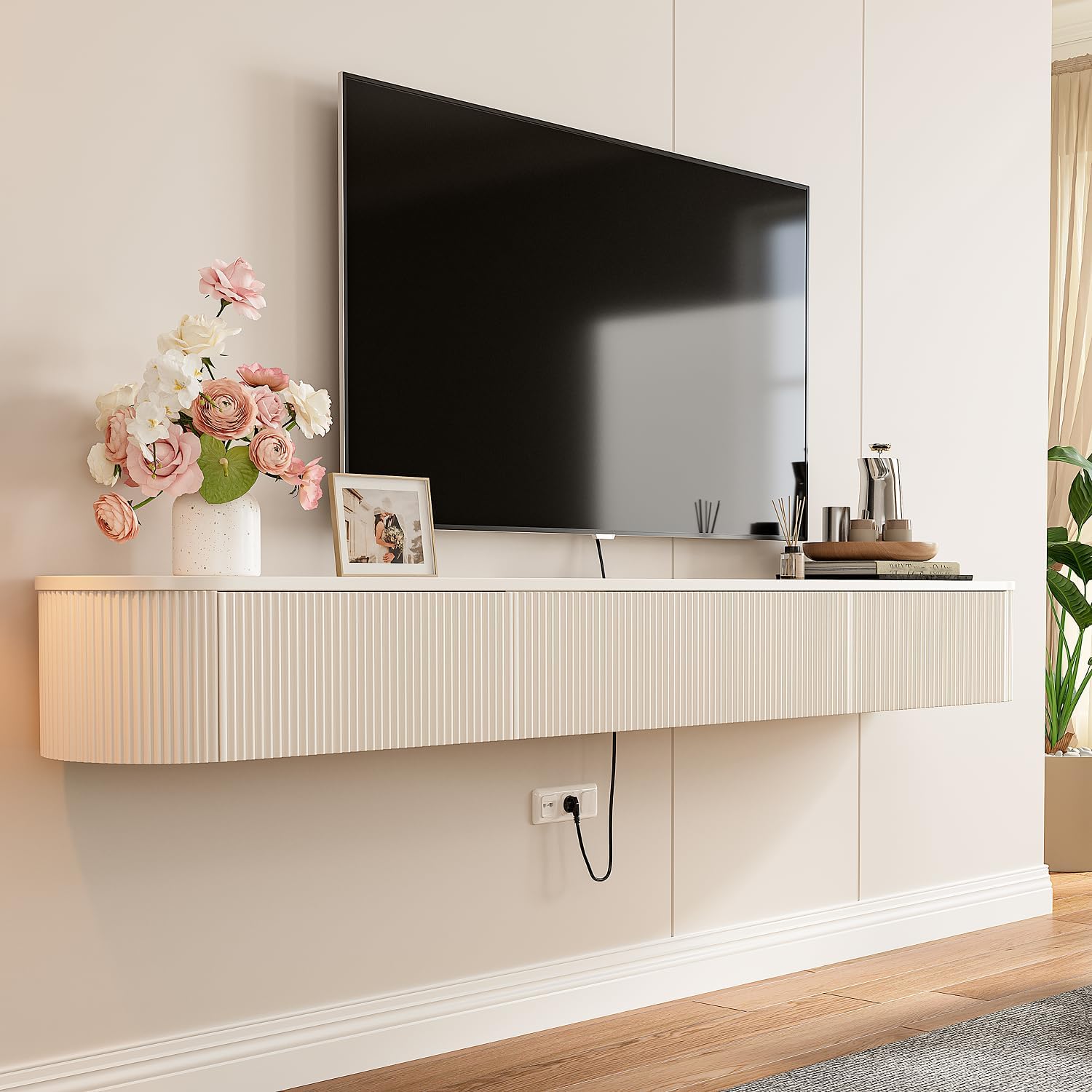 70" Off-White Floating TV Stand