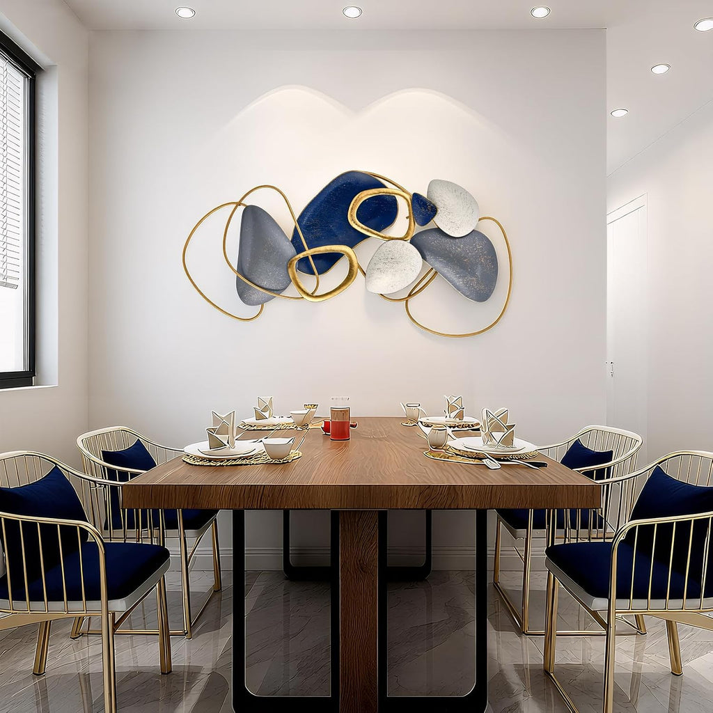 Blue Gold Pebble Metal Wall Sculpture