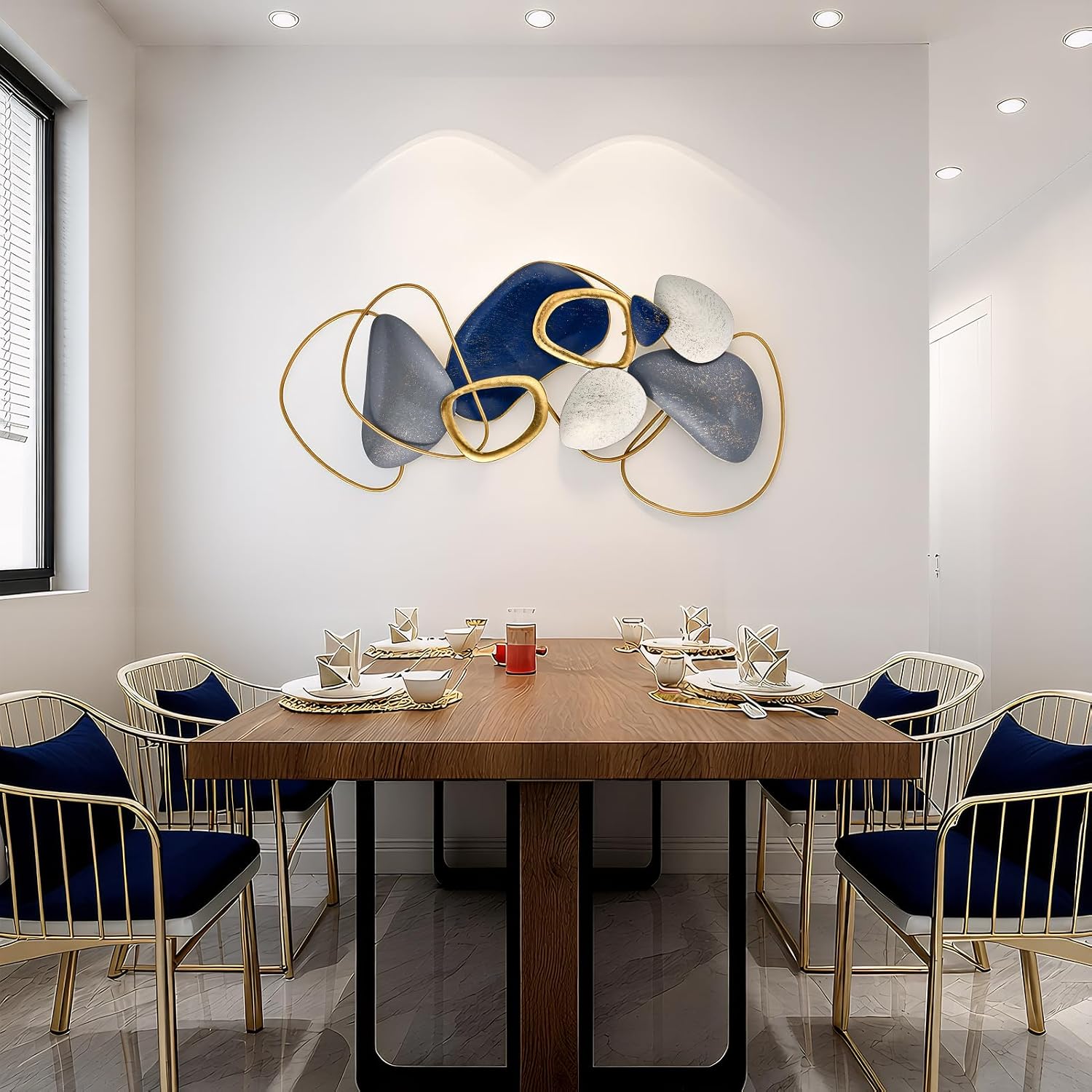 Blue Gold Pebble Metal Wall Sculpture