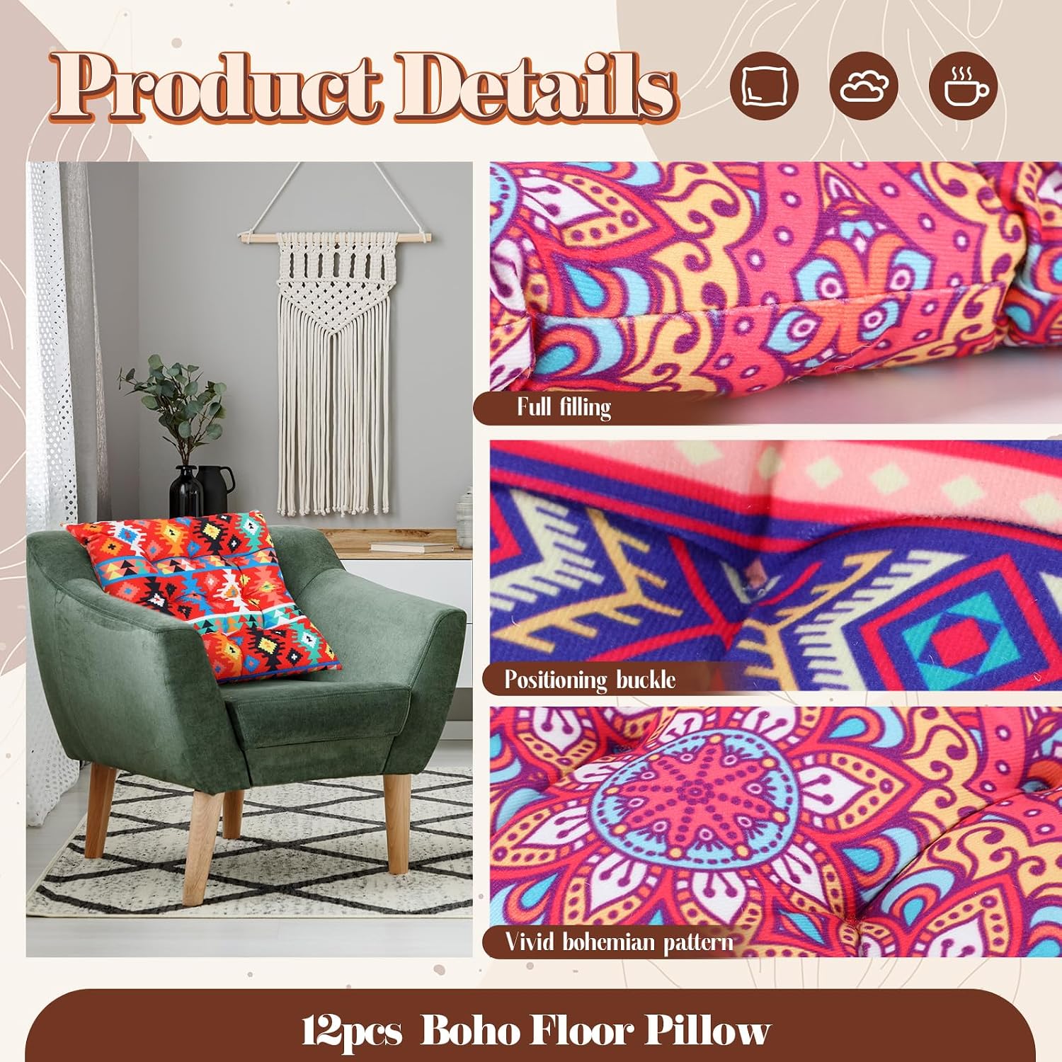 12 Pack Boho Mandala Floor Cushions