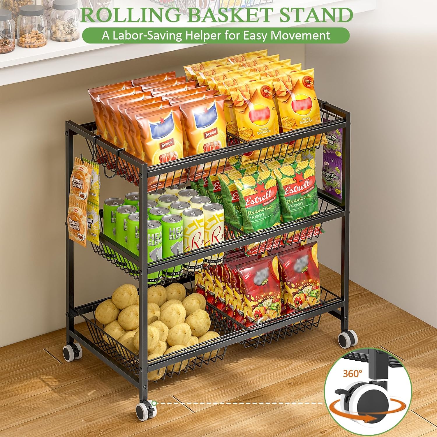 3 Tier Rolling Wire Storage Cart