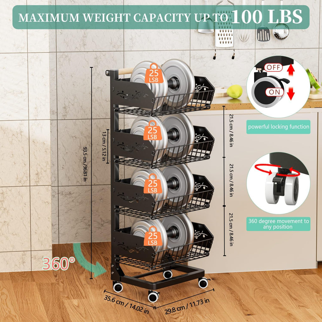 4 Tier Black Rolling Utility Cart