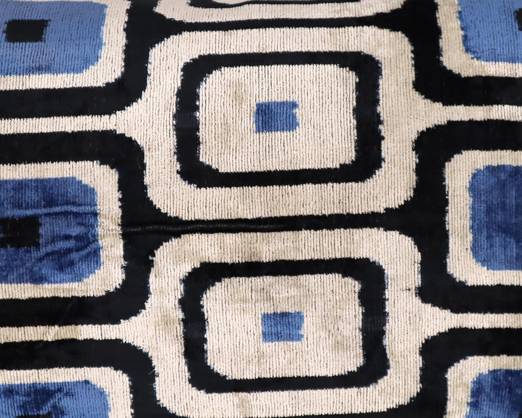 Blue Black Velvet Decorative Pillow