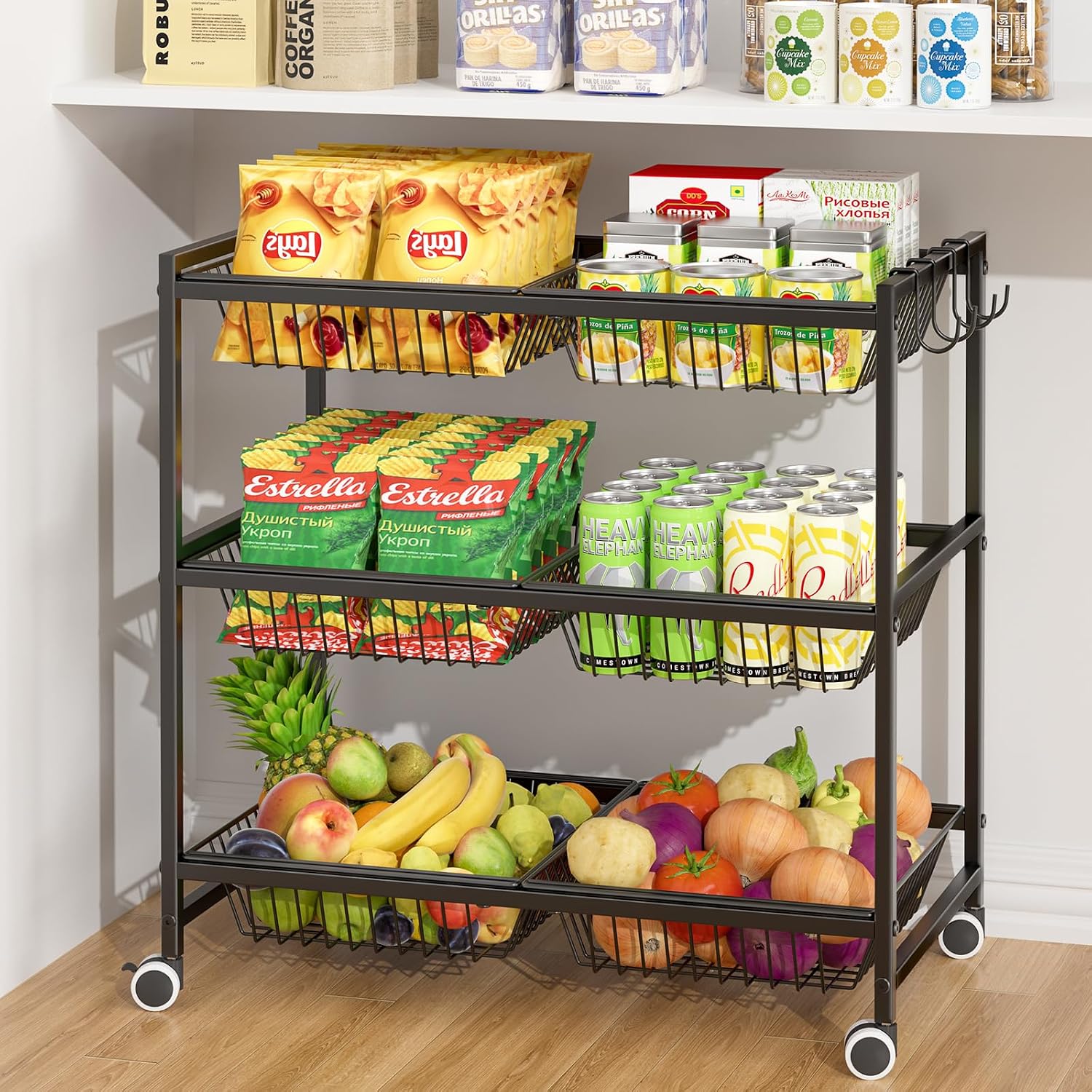 3 Tier Rolling Wire Storage Cart