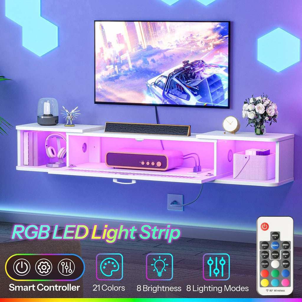 Floating White LED TV Stand for 65" TV